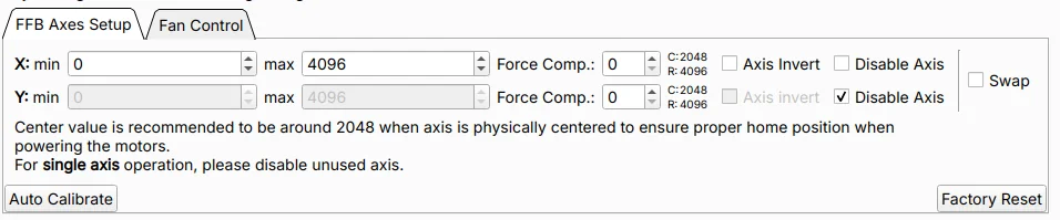 The FFB Axes Setup tab