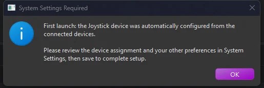 The first-launch notice confirming automatic device assignment