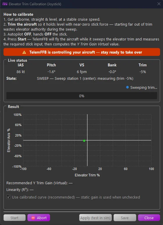 A calibration in progress, showing the red 