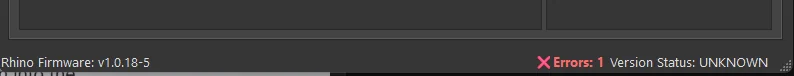 The status bar showing the firmware version, the Errors counter, and the version status